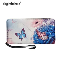 doginthehole 2021 women luxury fashion long leather wallets with butterfly easy carry credit card holder flower passport cover