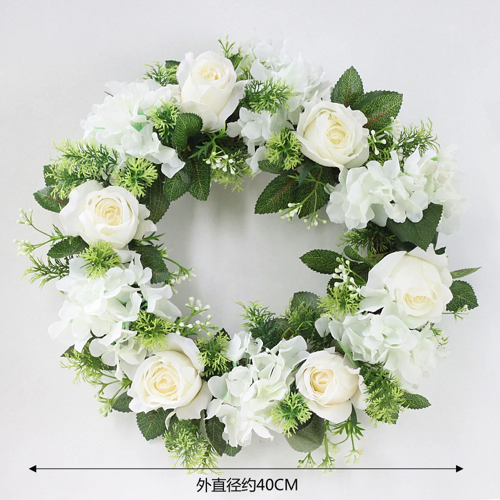 

Simulation flower silk cloth wreath white rose wedding outdoor wedding festival decoration door decoration door ring