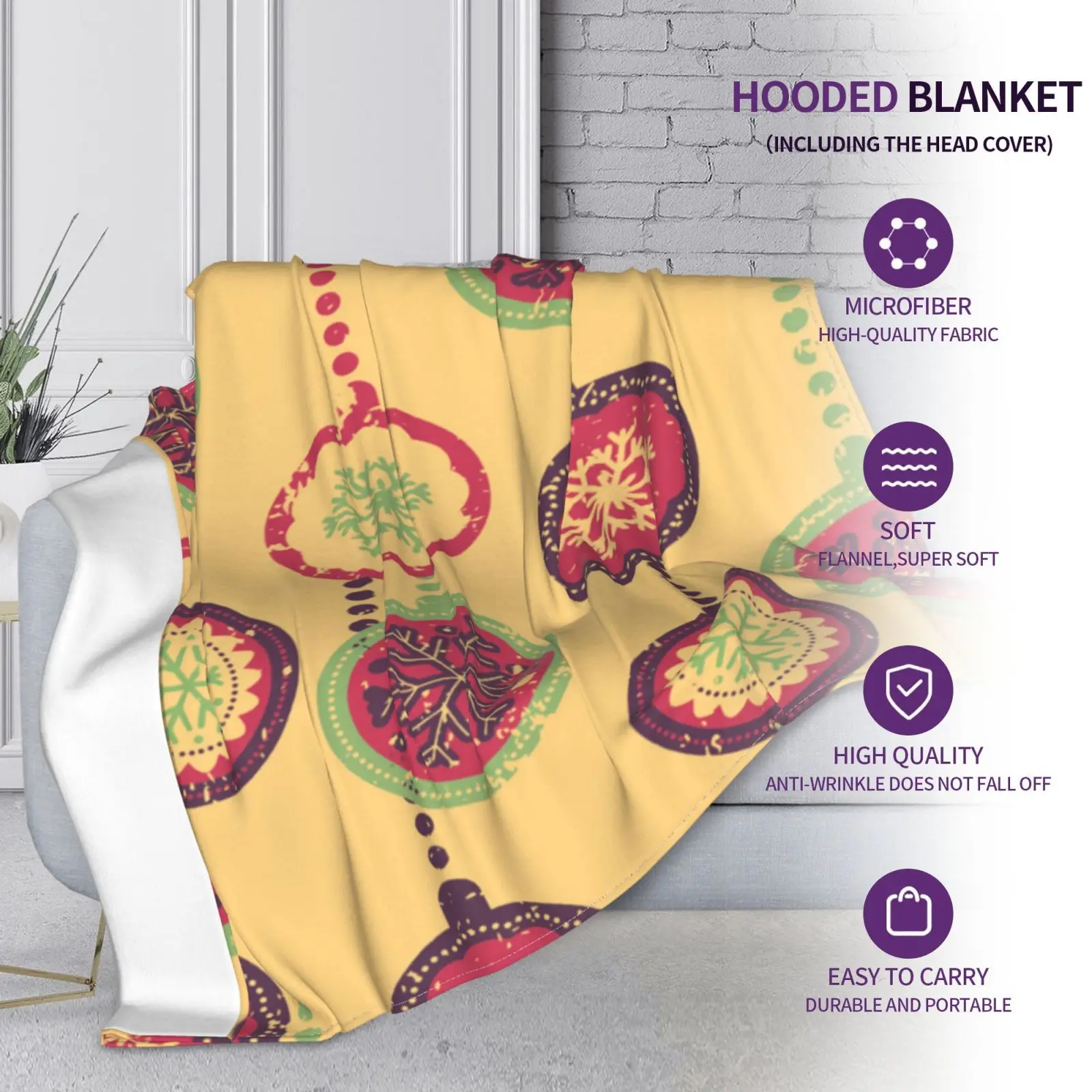 

Customizable Microfiber Plush Coral Fleece Sherpa Blanket Yellow Art Soft Warm Outdoor Hoodie Adult Kids Winter Hooded Blankets