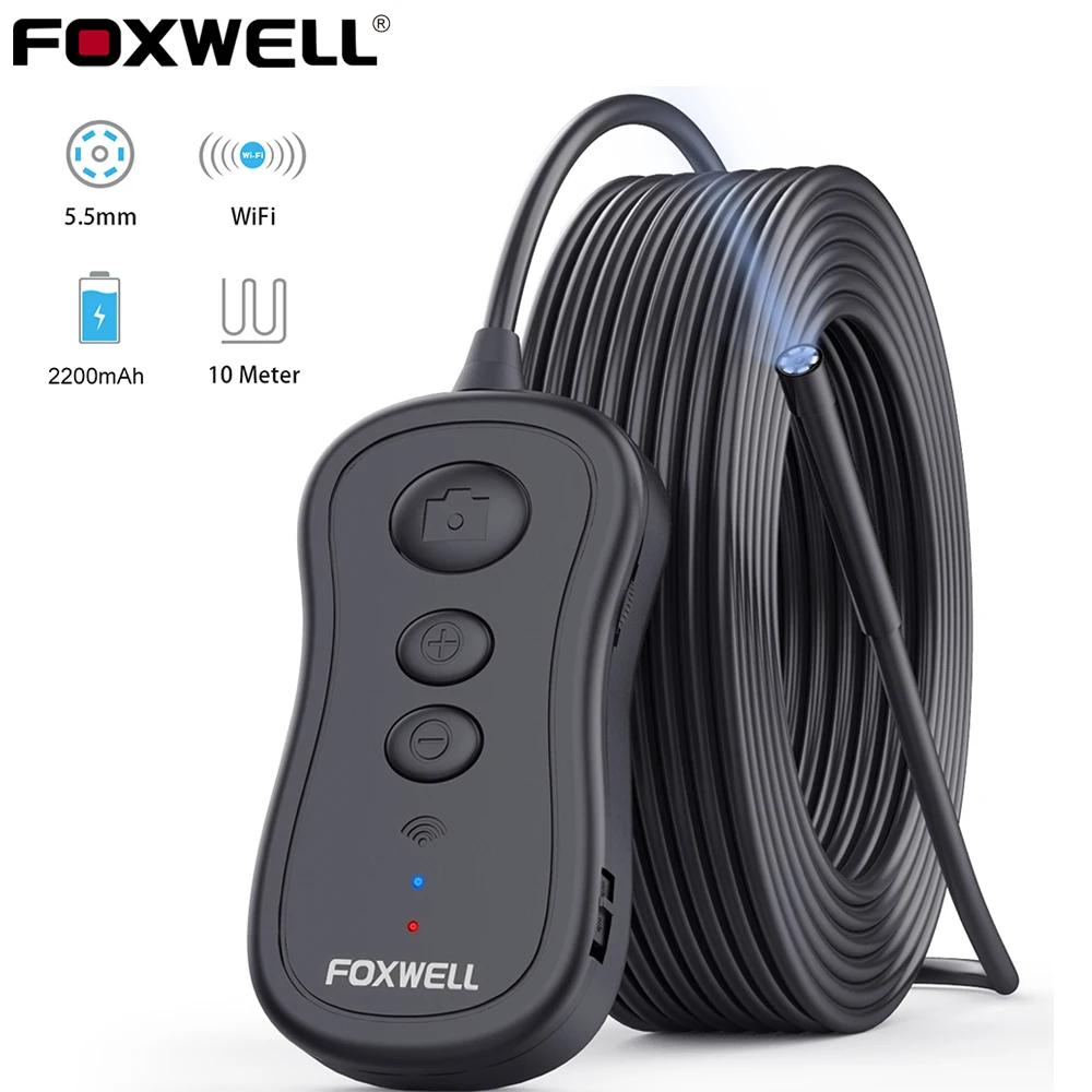 Эндоскоп FOXWELL 5 мм Wi-Fi 1080P HD водонепроницаемый с подсветкой для iPhone Android и планшетов