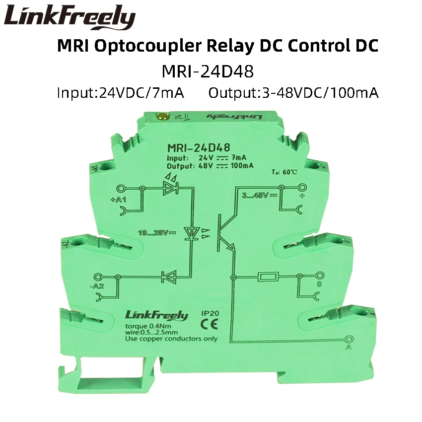 

MRI-24D48 LED Optocoupler Isolator Interface DC DC SSR Relay Module Input 24VDC Switch Control Relay Board DIN for Automation