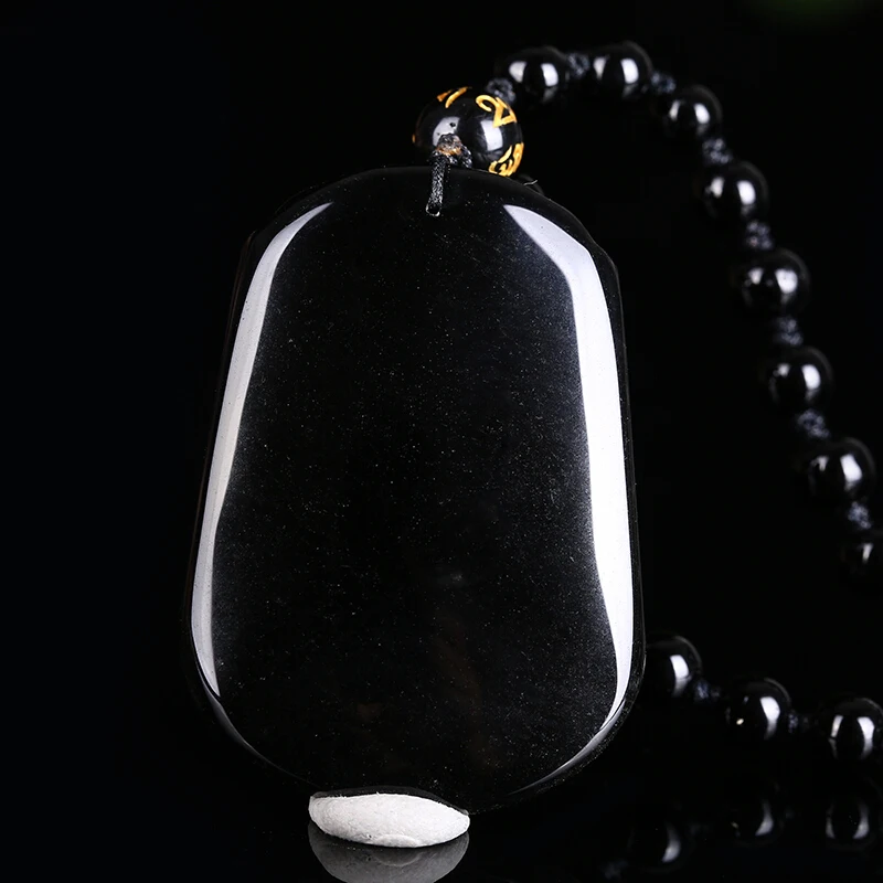 Ожерелье из натурального черного обсидиана с бусинами ручная работа кулон в виде