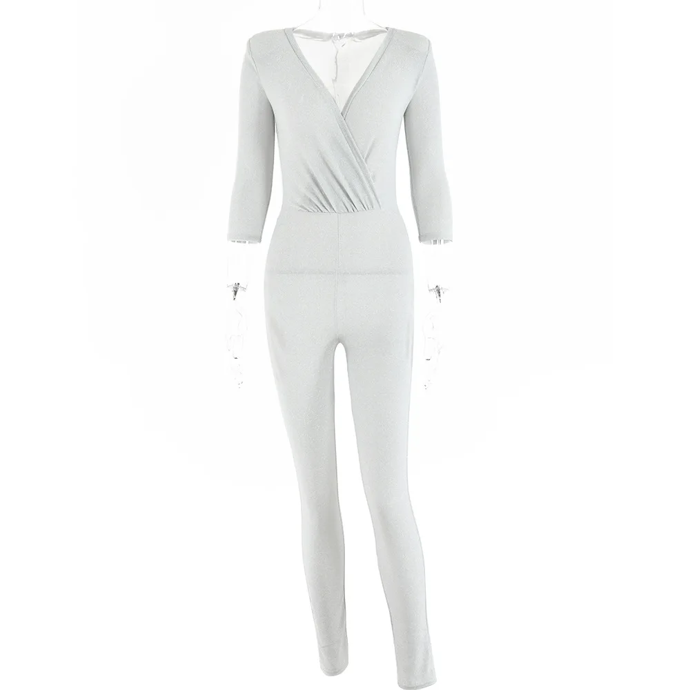 

Half Sleeve Bright Silk Romper Womens Sexy Deep V Neck High Waist Jumpsuit Overalls Night Out Playsuits