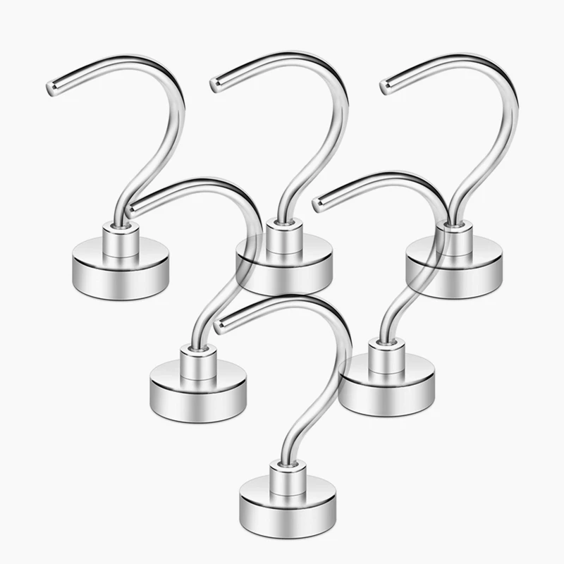 

Magnetic Hooks Large Opening 24lbs Extra Strong Magnets Holder Heavy Duty Magnetic Hanger for Coat Fridge Grill #40,pack of 6