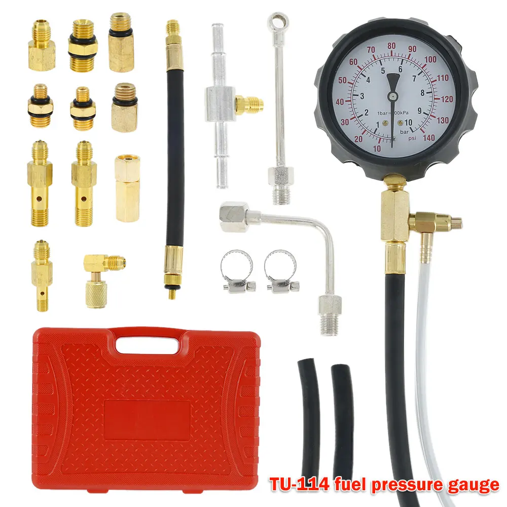 

TU-114 Fuel Pressure Gauge Auto Diagnostics Tools for Fuel Injection Pump Tester 0~140psi 0~10bar Quick Coupling for Toyota