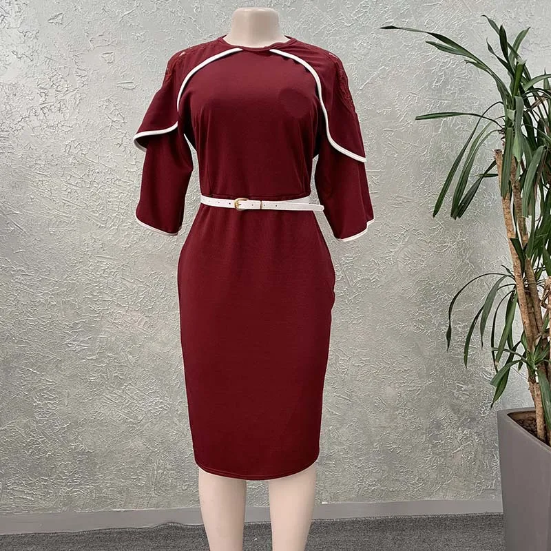 2020 new arrival summer elegent african women o-neck polyester plus size knee-length dress L-2XL | Тематическая одежда и