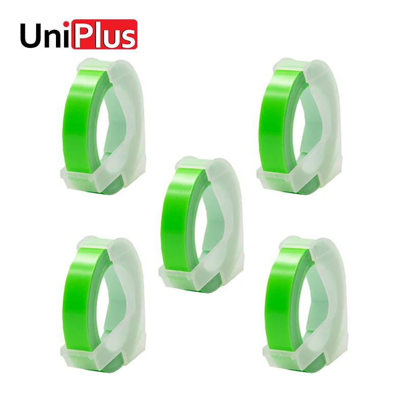 3D этикетка UniPlus Dymo 5 рулонов флуоресцентный зеленый цвет 9 мм ленты для тиснения
