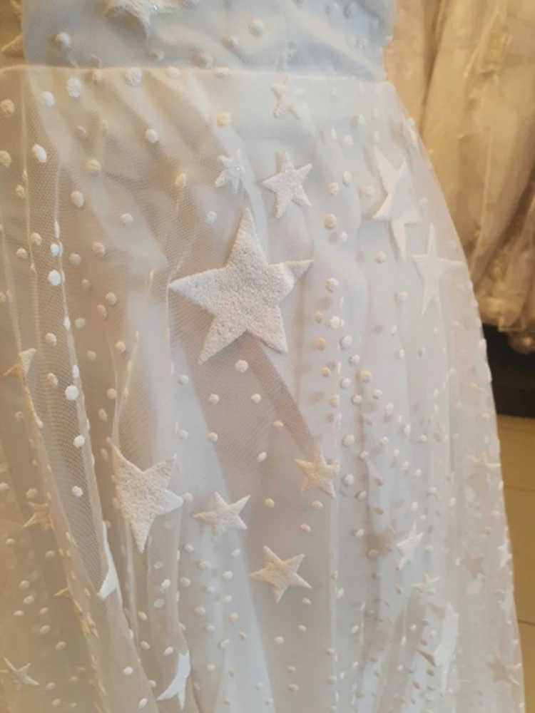 

Stars Pattern Lace Wedding Dresses Sexy Sheer Bodice Long Sleeve Deep V Neck 2021 Boho Bridal Gowns Romantic Vestido De Noiva