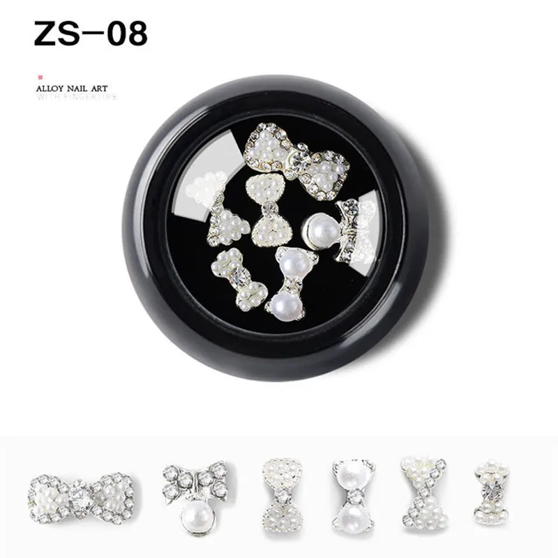 ZS-08 Новинка, 1 коробка, в форме капли воды/банта, цветные стразы для дизайна ногтей, сплав, стеклянные камни, сделай сам, для маникюра, драгоценные камни, аксессуары для ногтей - Цвет: ZS-08