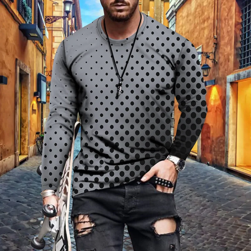 

Spring Autumn New 3D Printing Gradient Dot Men's Sweater Fashion Loose Sweater Harajuku T-shirt O-Neck Long Sleeve Hip Hop Top