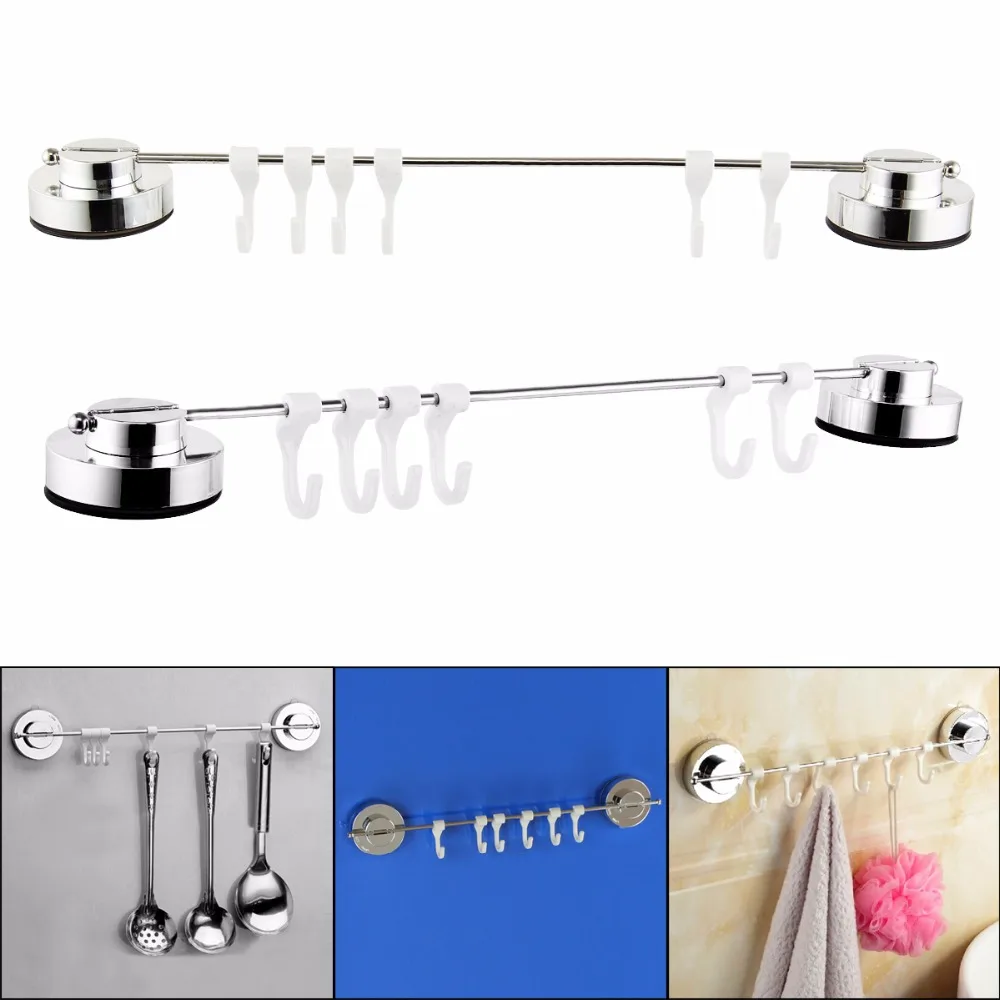 

6 Hooks Kitchen Bathroom Towel Clothes Suction Cup Sucker Hanger Holder Rack No drilling or screws needed Repeated Use