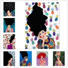 Настенная картина в скандинавском стиле, винтажный настенный постер с красочными волосами для девочек, цветов, птиц, в гостиную, без рамки