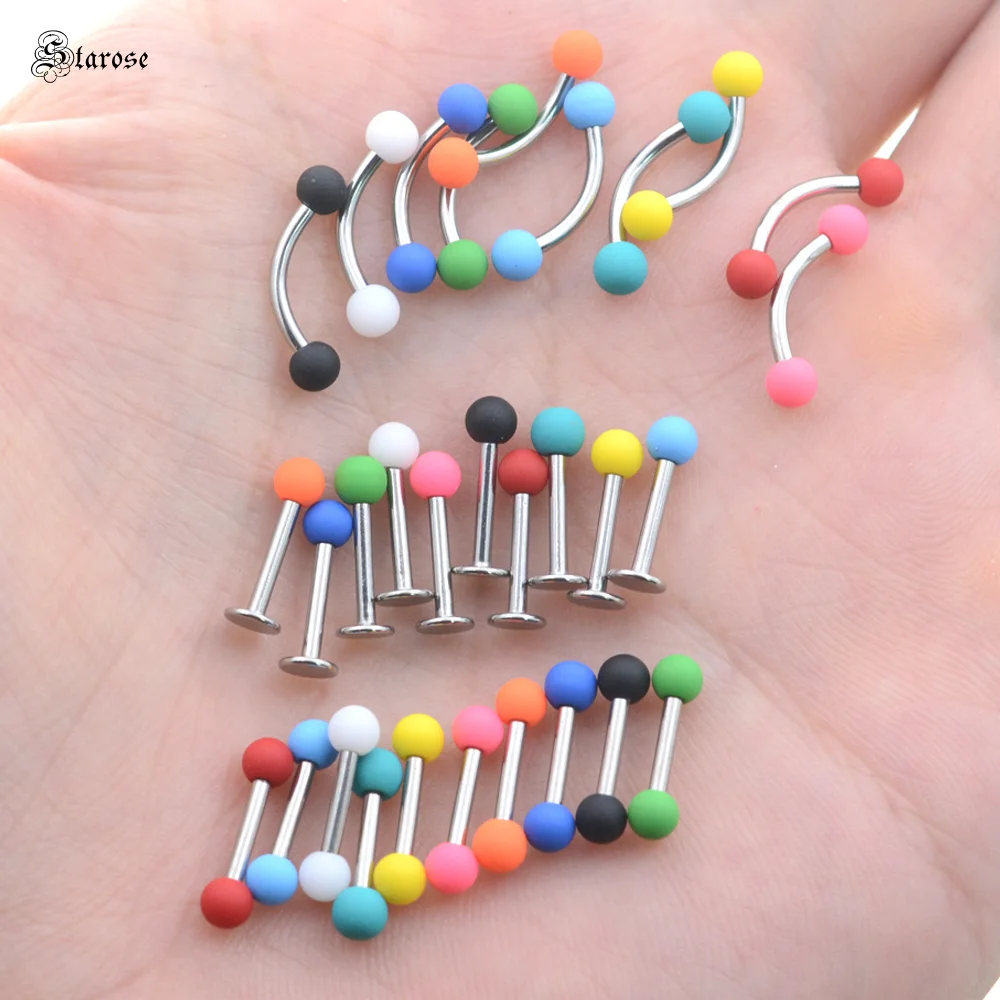 

Starose 10Pcs 1.2x8mm 16G Bar Candy Rubber Painting Acrylic Balls Eyebrow Nose Ring Tragus Piercing Helix Conch Stud Ear Jewelry