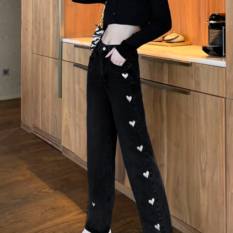 

Jeans women's wide-leg printed high-waist drape is thinner 2021 new mopping straight pants jeans woman super stretchy jeans