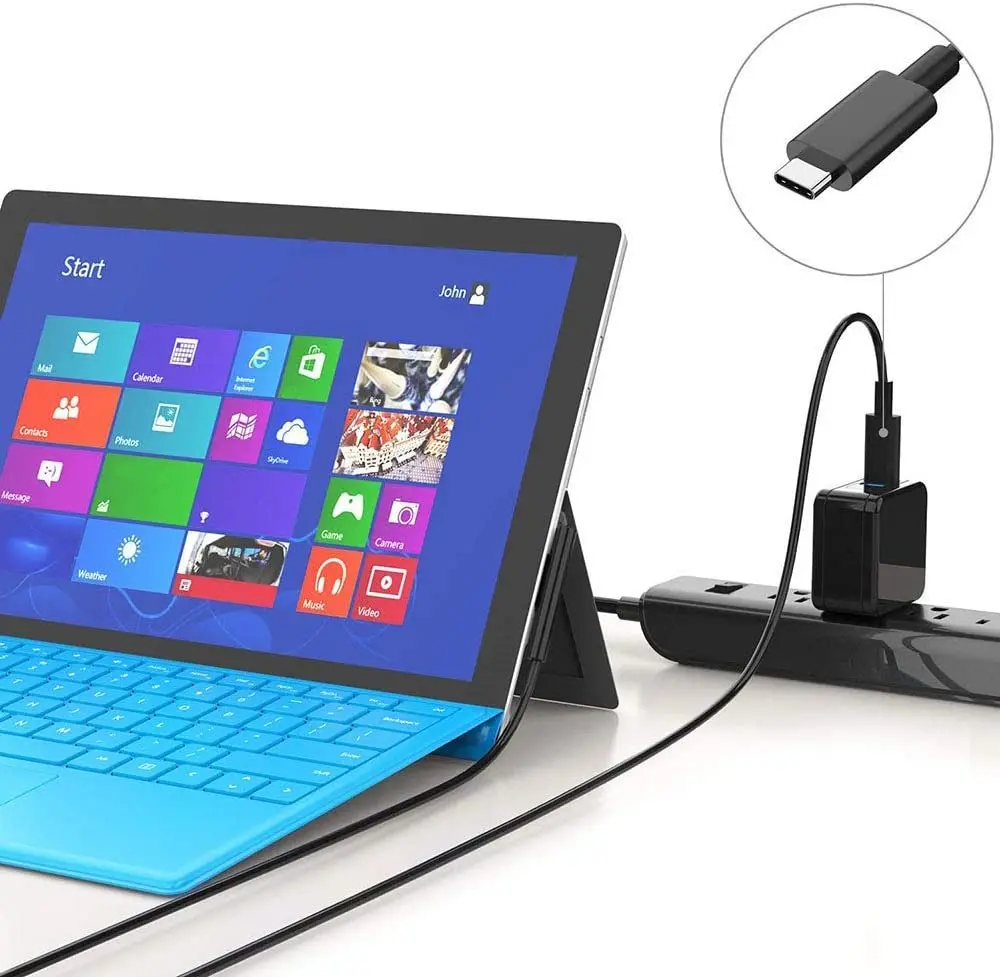 2m usb type c power supply charger adapter 15v 3a pd fast charging cable for mic surface pro 3 4 5 6 go laptop 2 surface book free global shipping