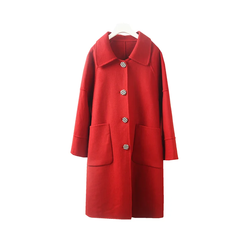 

Spring Autumn Women's Wool Coat Fashion High-end Mid-length Female Woolen Coat With Doll Collar Double-sided Cashmere Coat L943