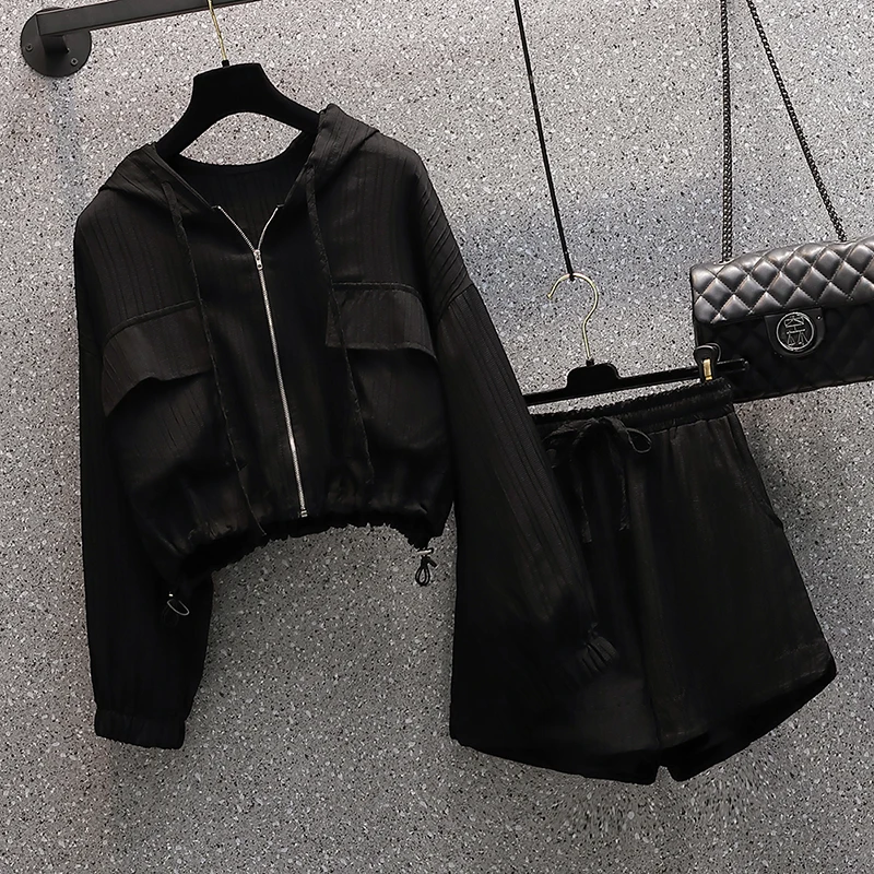 Женский спортивный костюм размера плюс 4XL Y2K куртка с капюшоном и короткие брюки