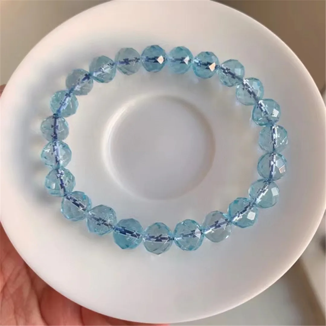 

8mm Natural Blue Topaz Quartz Bracelet Jewelry For Women Man Luck Gift Healing Clear Crystal Beads Rare Gemstone Strands AAAAA