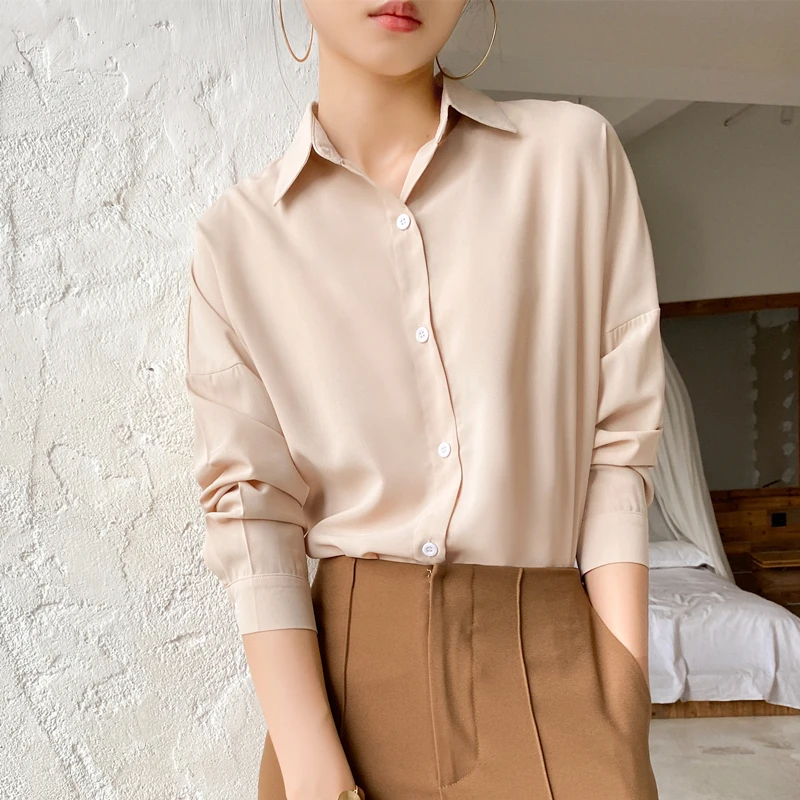 

Multiple Colour Fashion Loose Womens Blouses And Tops 2021 Summer Office Lady Long Sleeve Chiffon Purple Shirt Femme