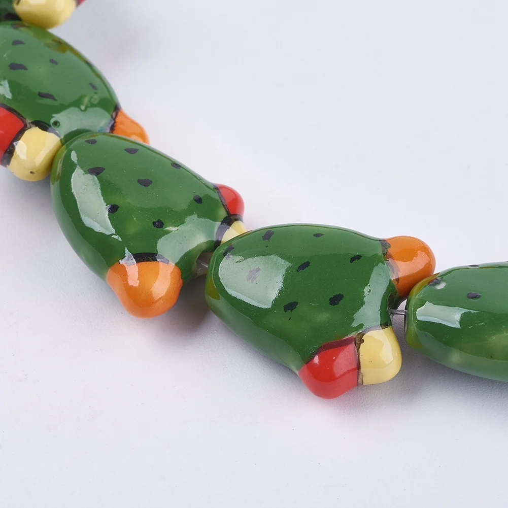 

10pcs Handmade Porcelain Beads Cactus Green Beads For Necklaces Bracelets DIY Jewelry Making 21x19x9mm, Hole: 1.5mm