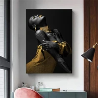 modern african woman in yellow dress posters and prints sexy figure canvas paintings wall art picture for living room decoration