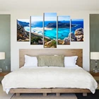 Картины на холсте для гостиной модульные HD-картины 5 шт. синее море пляж Остров морской пейзаж плакаты домашнее настенное Искусство Декор