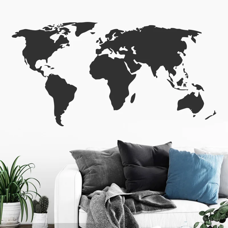 

black world map wall sticker for living room self adhesive map wall decal home decoration kids bedroom wall mural
