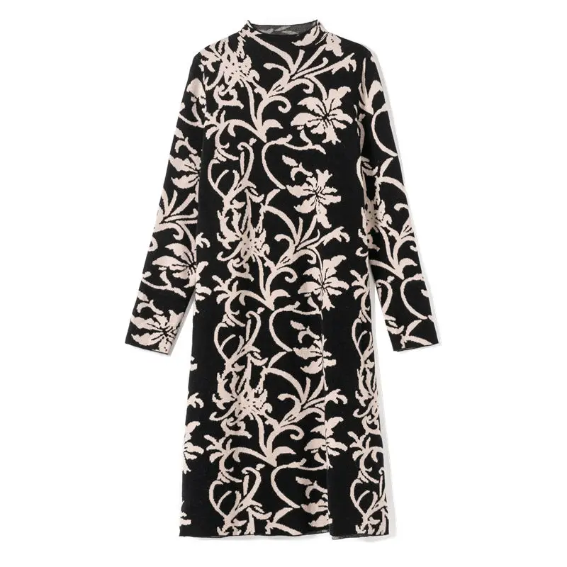 Женское осеннее 2019 Новое кашемировое вязаное платье с длинным рукавом свободные