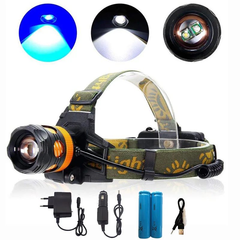 

2 Q5 Led Headlight Headlamp Head Torch Lamp night light frontal Flashlight yellow blue Super bright Fishing camping lighting c1