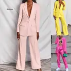 Женский деловой костюм из двух предметов, однотонный деловой костюм с блейзером и брюками на пуговицах, розовый и желтый цвет