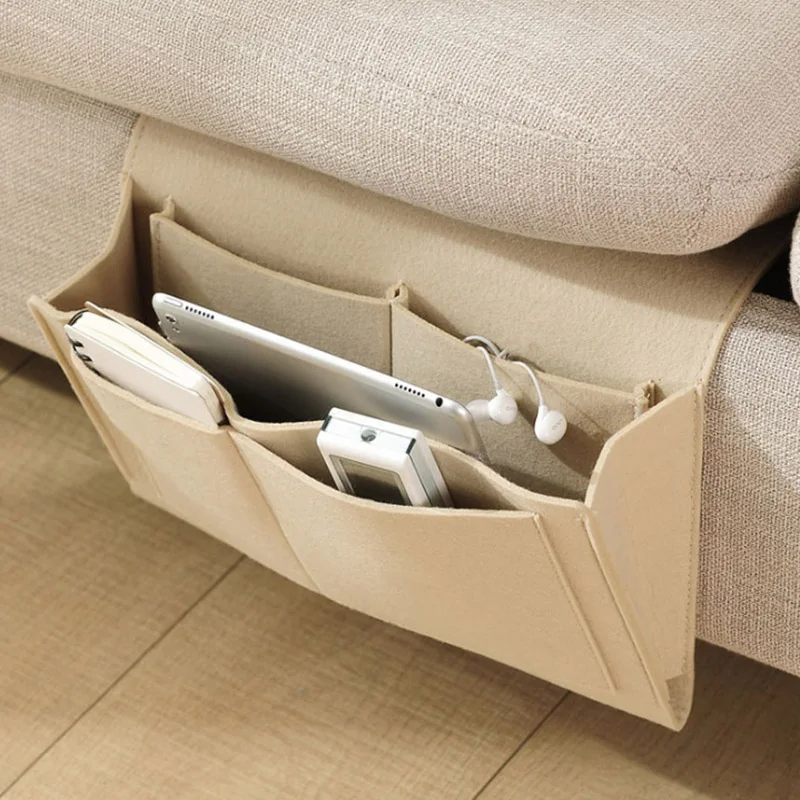 

Bedside Felt Storage Bag with Pockets Bed Sofa Desk Hanging Organizer for Phone Magazines Tablets Remotes TUE88