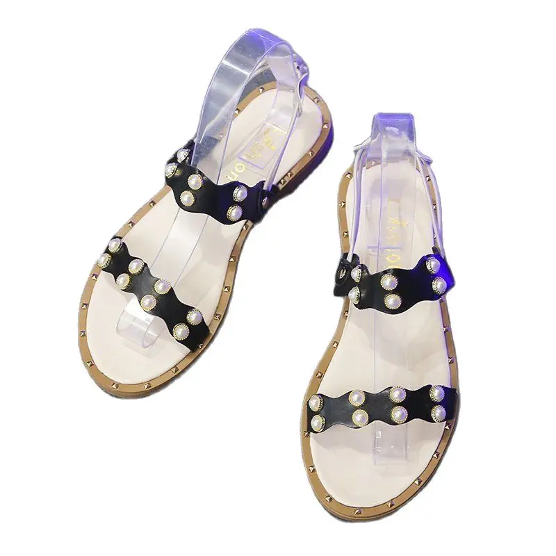 

Women New Brand Sandals Home Non-slip 2021 Lady Flat Slippers Pearls Female Girls Cool Garden Dress Shoes Hot Sale Footwear