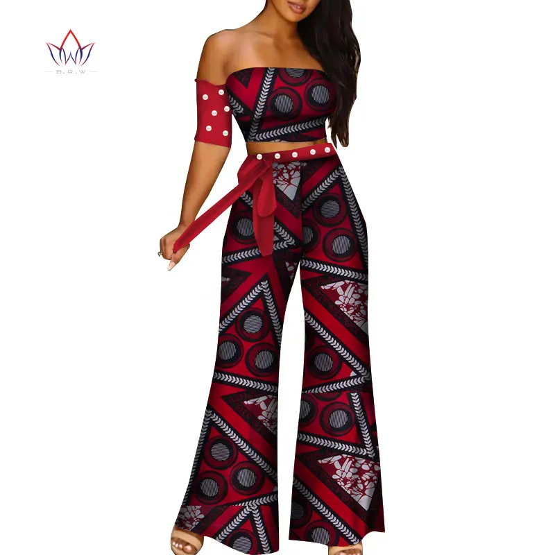 2 Piece Set African Women Sexy Top and Pant T Shirt Tops Dashiki Print Trousers Peal Clothing Customize WY5012 | Тематическая