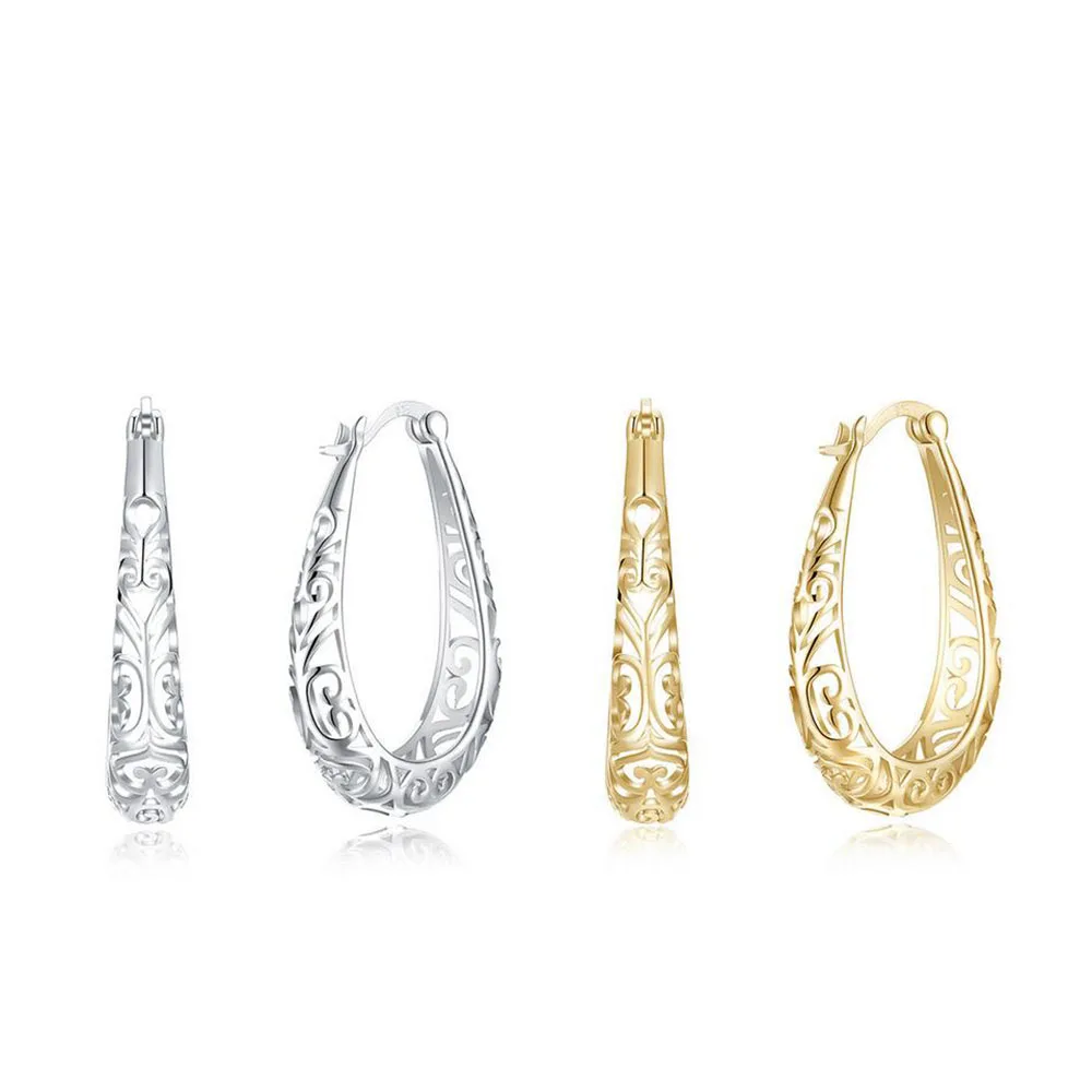 

Women Classic Metal Hoop Earrings Luxury Vintage Hollow Water Drop Large Silver Gold Earring Jewelry Gift