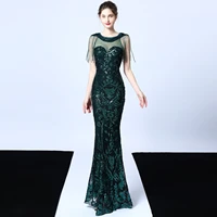 new sequins party formal dress sleeveless sexy long evening dresses women banquet temperament fishtail maxi