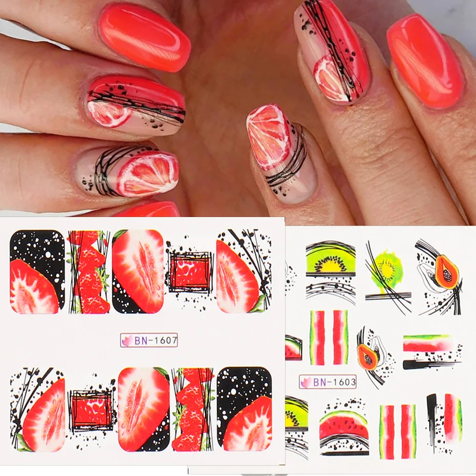 1 шт. наклейки для ногтей с изображением фруктов клубники лимона|Стикеры и