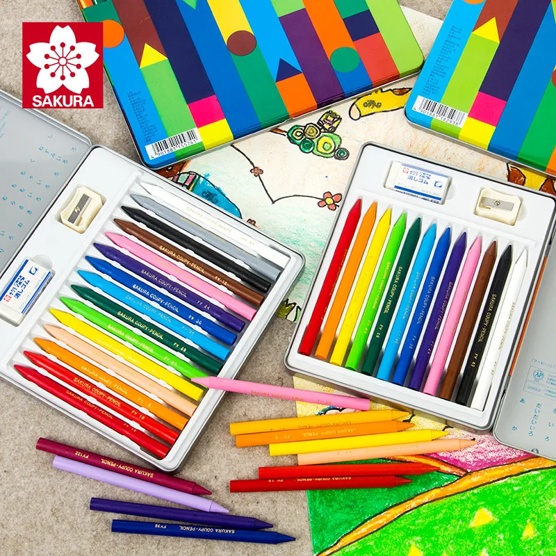 

1Set Sakura Erasable Crayon Multi-color Optional Iron Box Environmentally Friendly and Non-toxic Kindergarten Brush Child's Gift