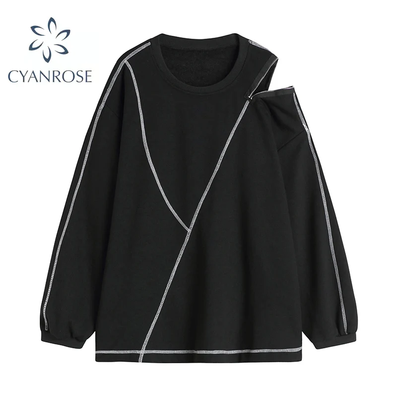 Женский Асимметричный пуловер однотонный свитшот с длинным рукавом и круглым