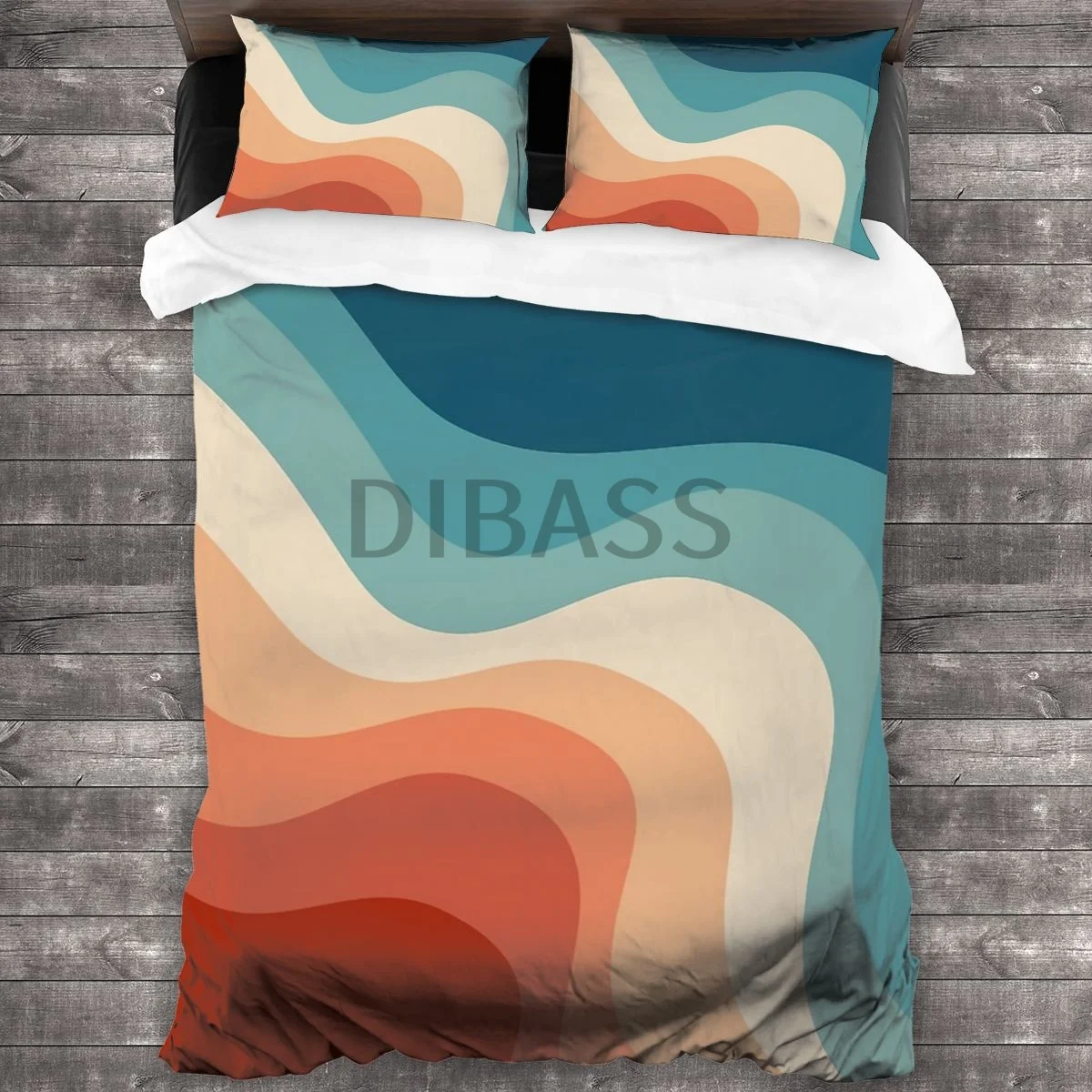 

Retro Style Waves Comforter Set with 2 Pillowcases，Soft Microfiber Bedding Set Duvet Cover