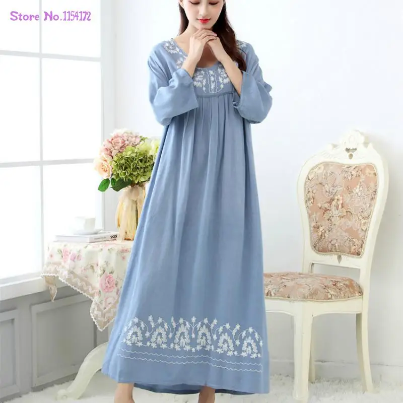 

Женская ночная рубашка с длинным рукавом, Весенняя и осенняя одежда для сна, Женская хлопковая длинная свободная ночная рубашка