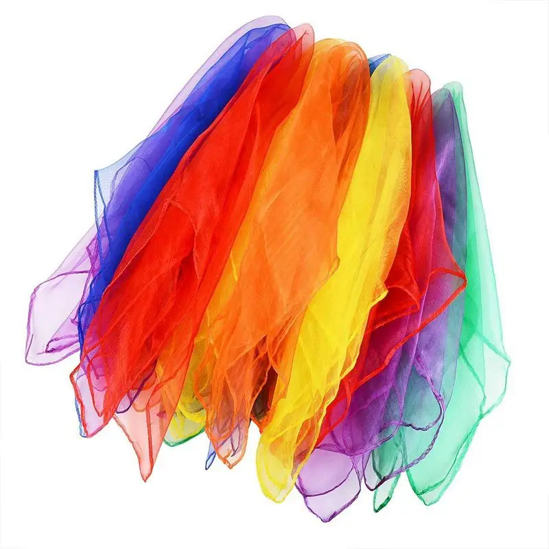 Bufandas pequeñas de baile, dobladillo multicolor, malabares, Color de baile, 60x60cm, 12 Uds.