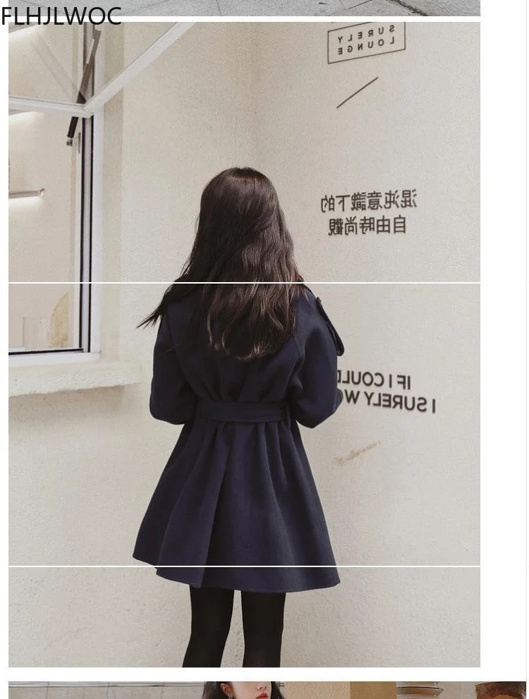 Outerwear Blends New Design Korean Style High Street Womens Cute Office Lady Double Breasted Button Notched Woolen Coats Long | Женская