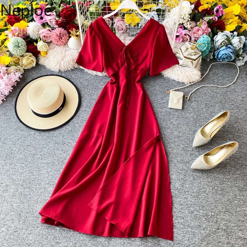 Neploe элегантное винтажное платье с тонкой талией на молнии сзади однотонные