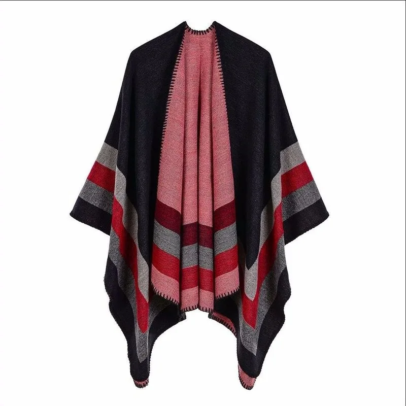 

Ladies Four-bar Large Frame Split Fork Imitation Cashmere Brushed Jacquard European And American Amazon Shawl Catwalk Cape