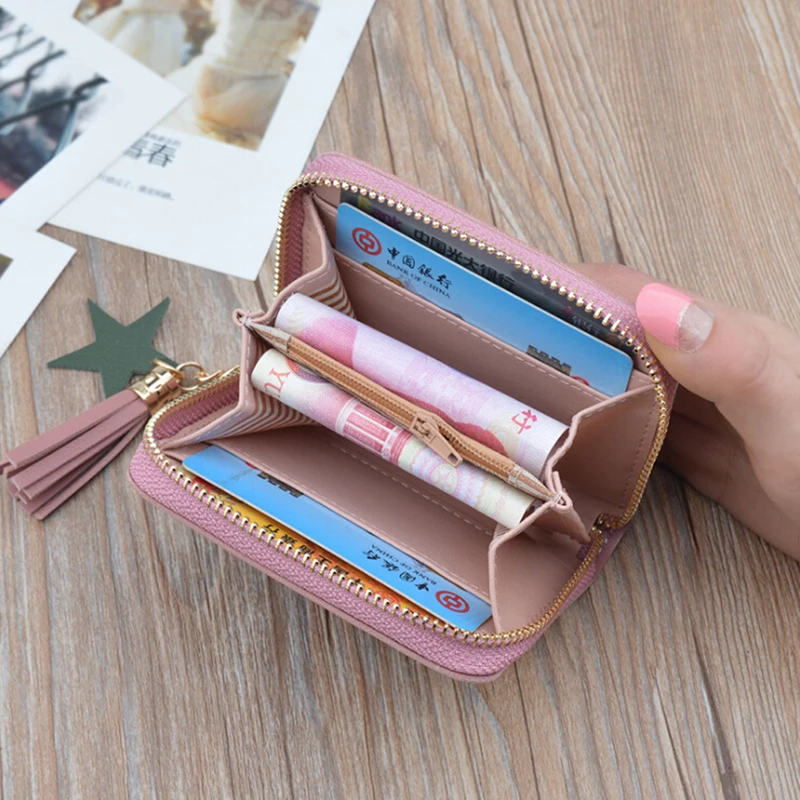 

Cute Cat Ears Leather Vintage Tassel Women Wallet Small Day Clutch Trifold Female Purse ID Coin Card Holder Mini Bag