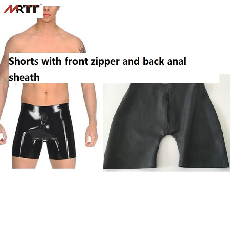 

Handmade Men Latex Rubber Fetish Shorts Underwear with an Attached Anal Sheath Front Zipper New sexy plus big Men
