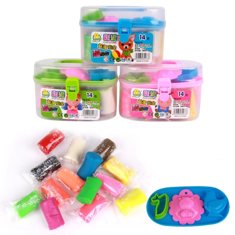

14 Colors Clay Plasticine with Storage Boxand Mold Safe Harmless Kids Children Handmade DIY Educational Toys AK195