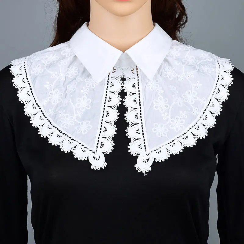 

Women Hollow Ruffle Lace Fake Collar Shawl Children Organza Flower Embroidery Sweater Shirt Decorated Winter Neck Guard Scarf T2