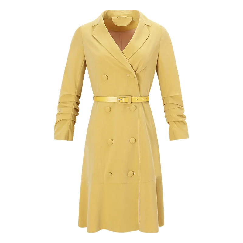 

Mozuleva New 2020 Autumn Winter Women's Office Ladies Jacket High Waist Solid Dresses Slim Double Breasted Dress with Belt