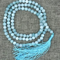 6mm 108 natural aquamarine mara necklace cuff wristband gemstone yoga fancy bless lucky chain